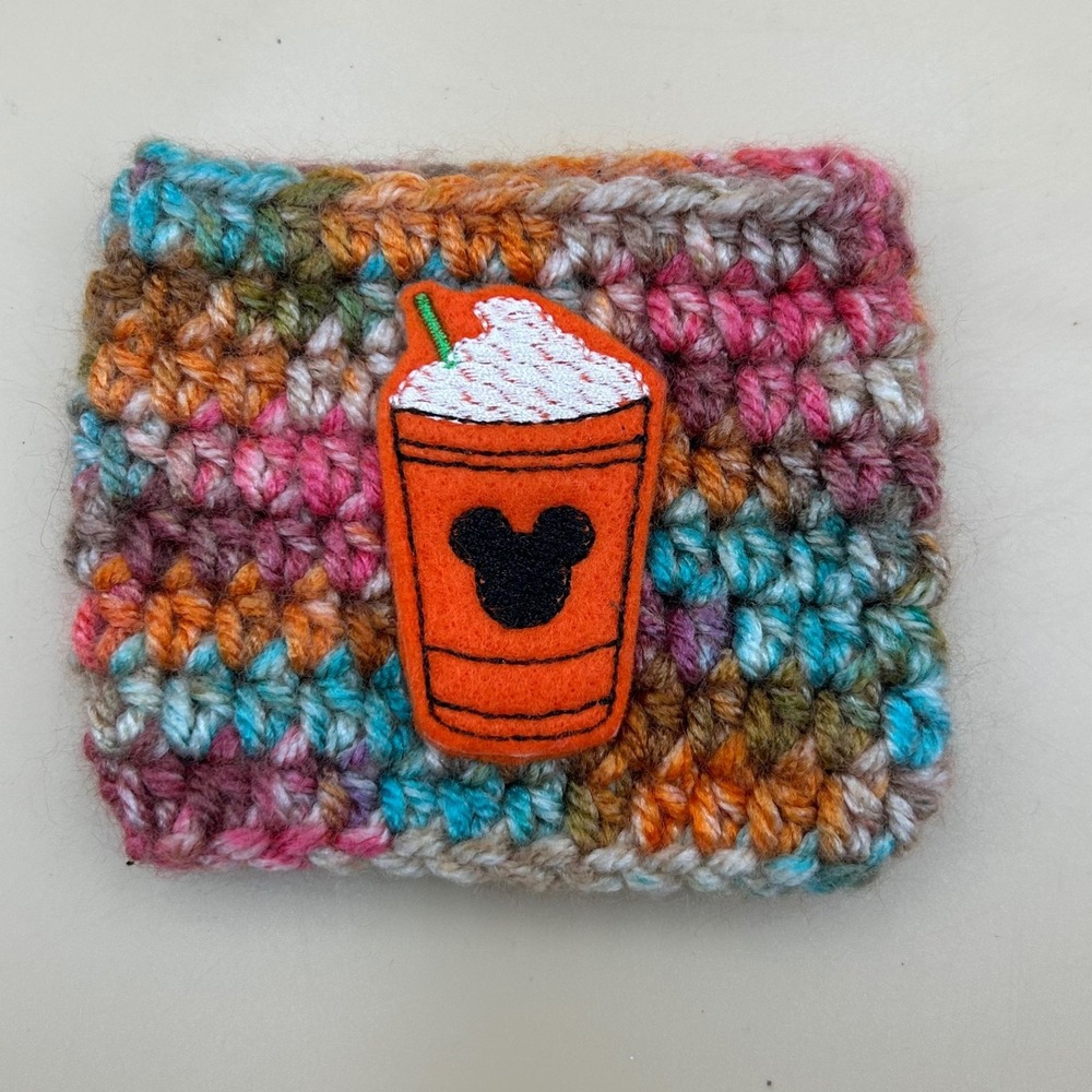 Handmade Crochet Coffee Cozy Mouse Pumpkin Spice Latte Cup Sleeve Multi-Color
